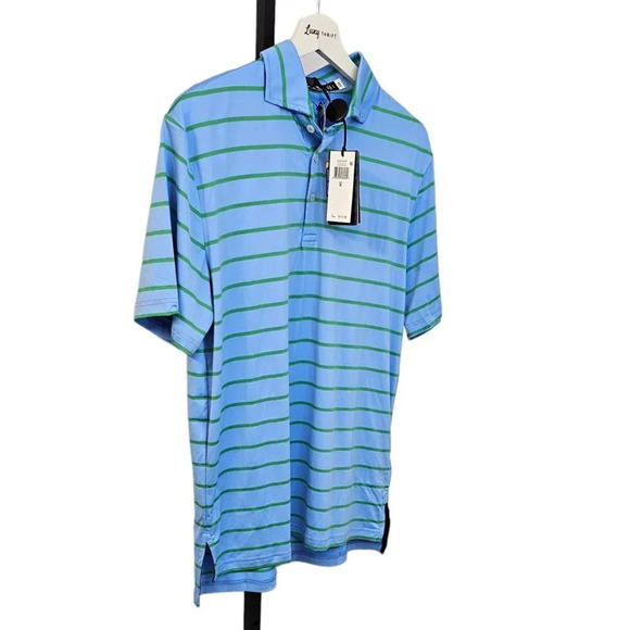 RLX Ralph Lauren Men's Golf Polo Striped T-Shirt Blue Green UPF Size Small NWT - Picture 5 of 8